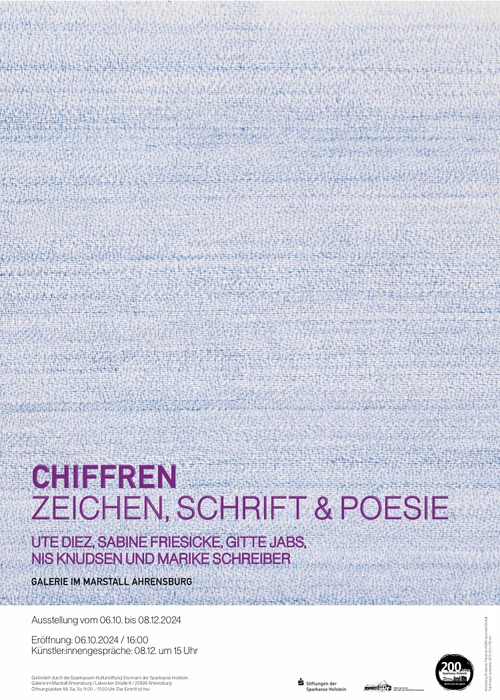 CHIFFREN, GROUP EXHIBITION, GALERIE IM MARSTALL AHRENSBURG, OCT.6 UNTIL DEC.8